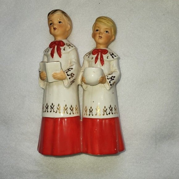 Schmid Bros Ceramic Christmas Choir Angel Boys White Red Gold Vintage .........G